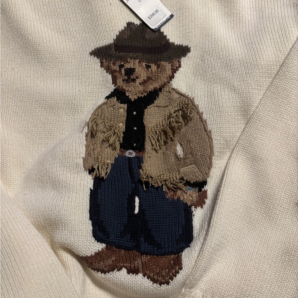 Ralph Lauren Cream Knit Sweater with Bear Motif